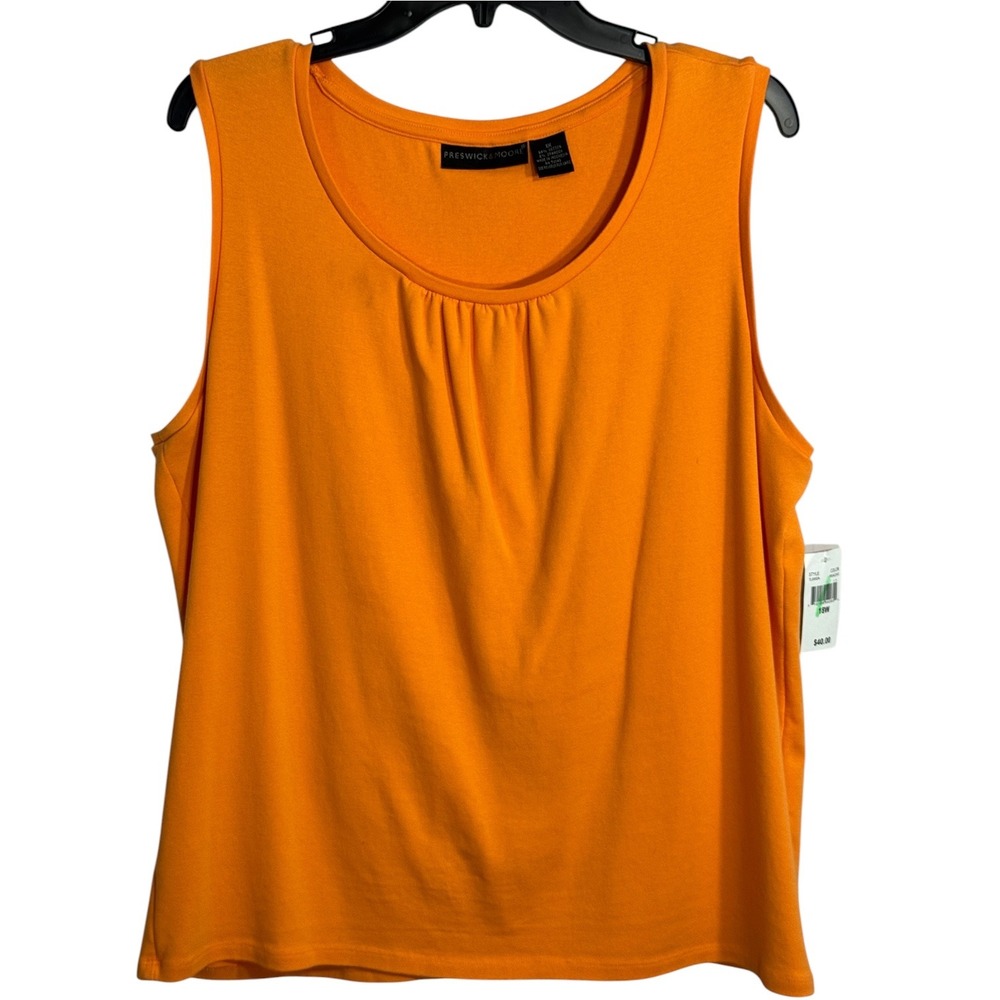 Preswick & Moore Womens Plus 1X Orange Scoop Neck Pleated Front Tank Top NWT - Picture 1 of 10